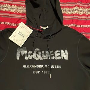 Alexander McQueen Mens Hoodie, Size M NWT, 2022 Tonal Graffiti Hoodie, 918 Black